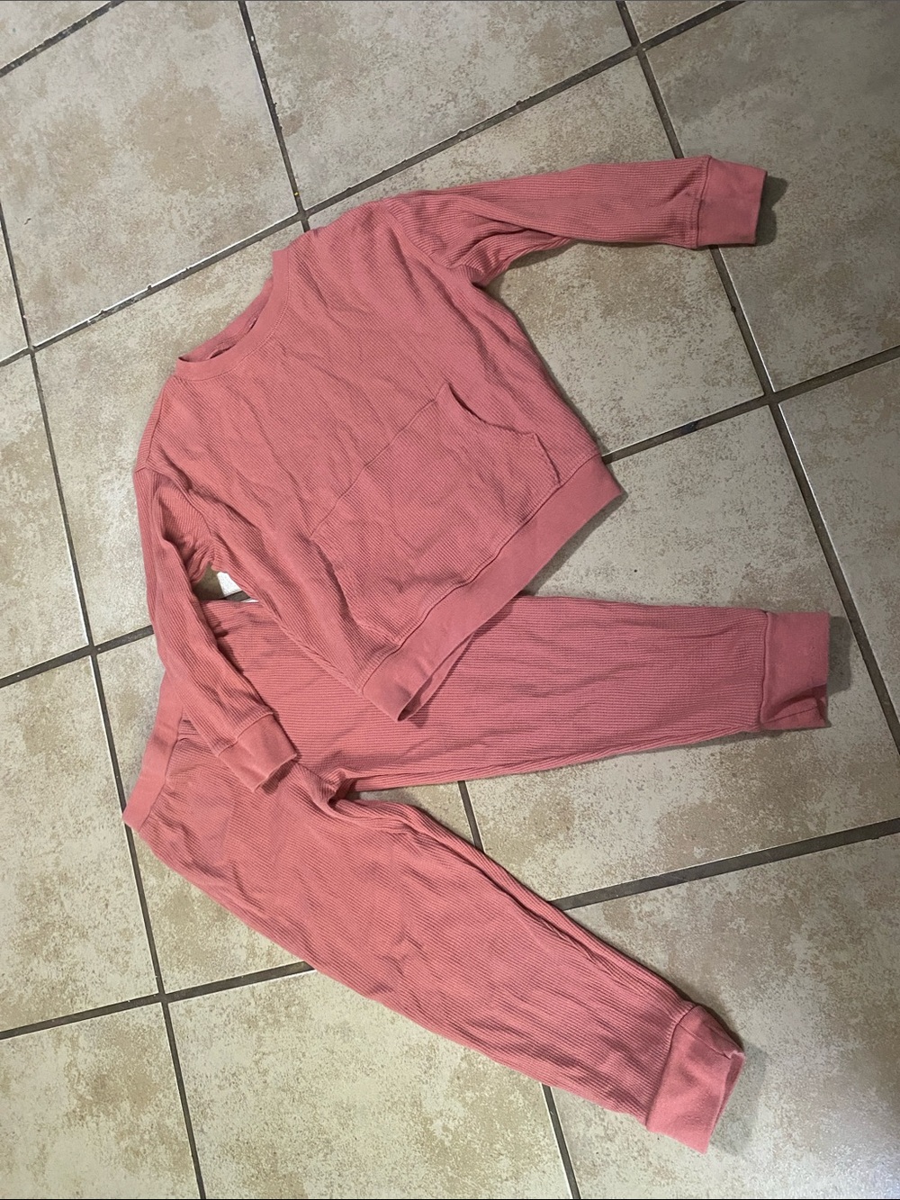 Kids Cozy Waffle Knit Pajama Set - Pink